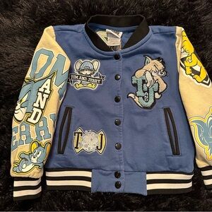 146 Tom and Jerry Kids Blue Varsity Jacket Size 4/5